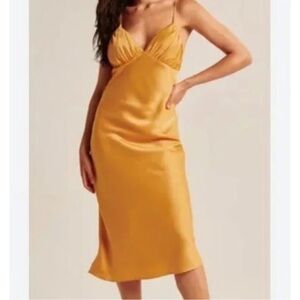 Abercrombie Satin Midi Dress Sz L Golden Yellow/Gold NEW